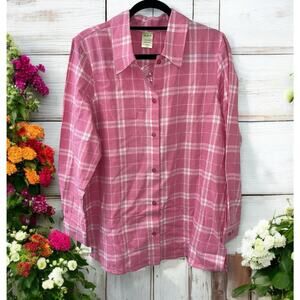 NWT Blair Women Button Up Shirt Medium Pink Plaid Long Sleeve Pink Cotton